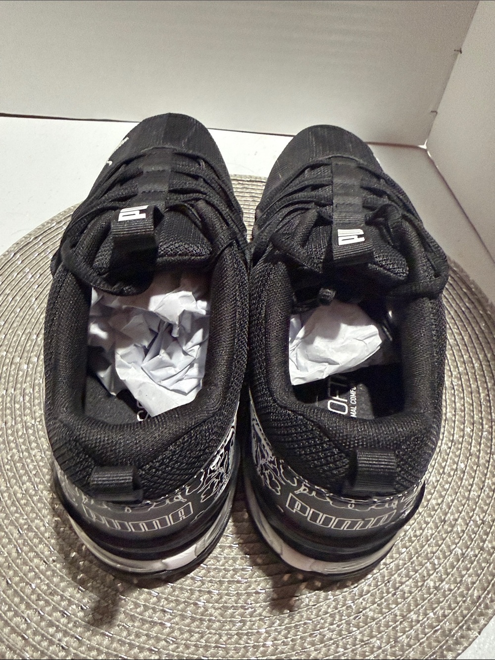 Puma Black Sneakers with White Logo and Floral Heel Accent - Picture 3 of 4